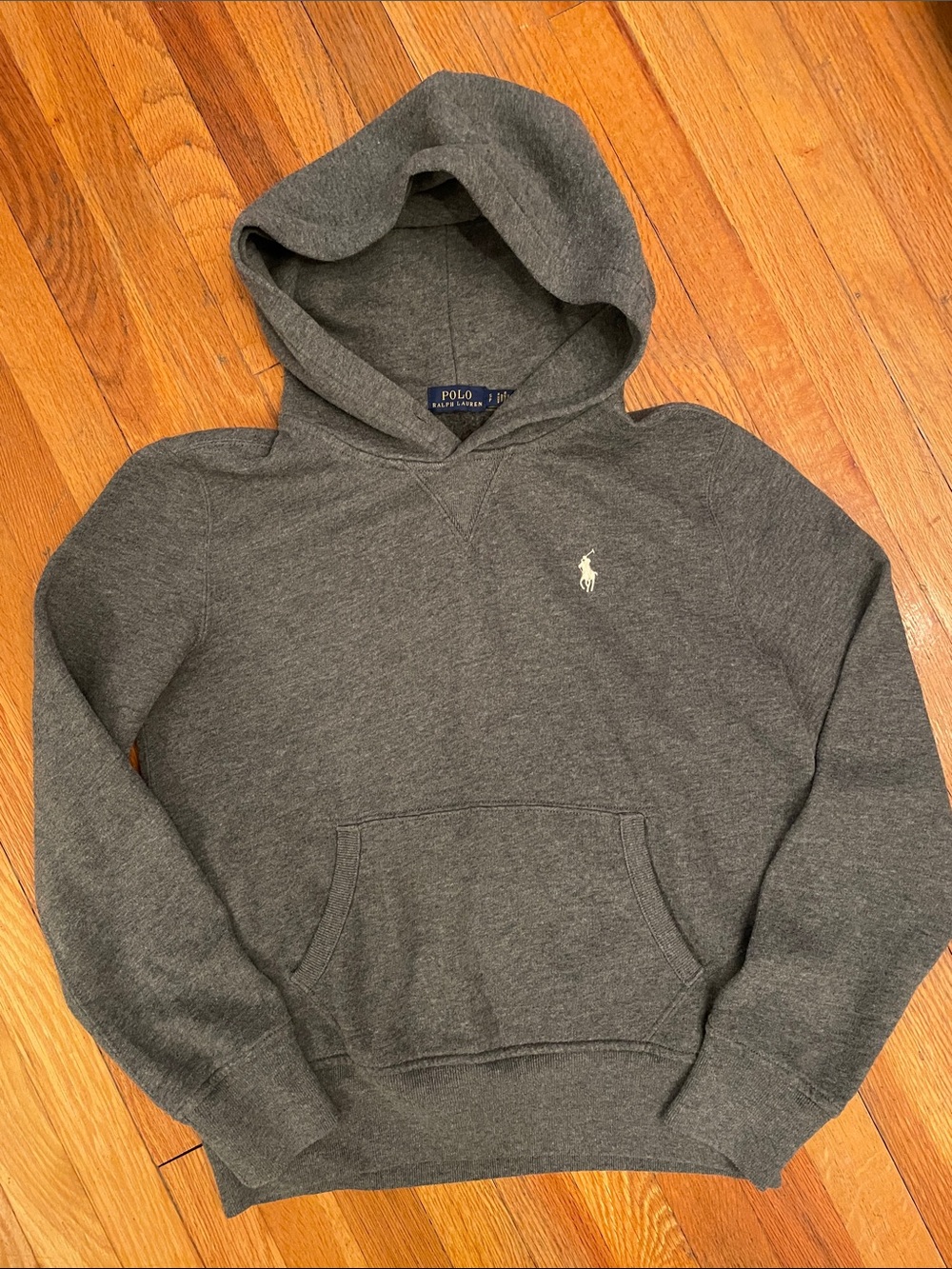 POLO RALPH LAUREN Youth Heather Gray Preppy Athleisure Cozy Hooded Sweatshirt